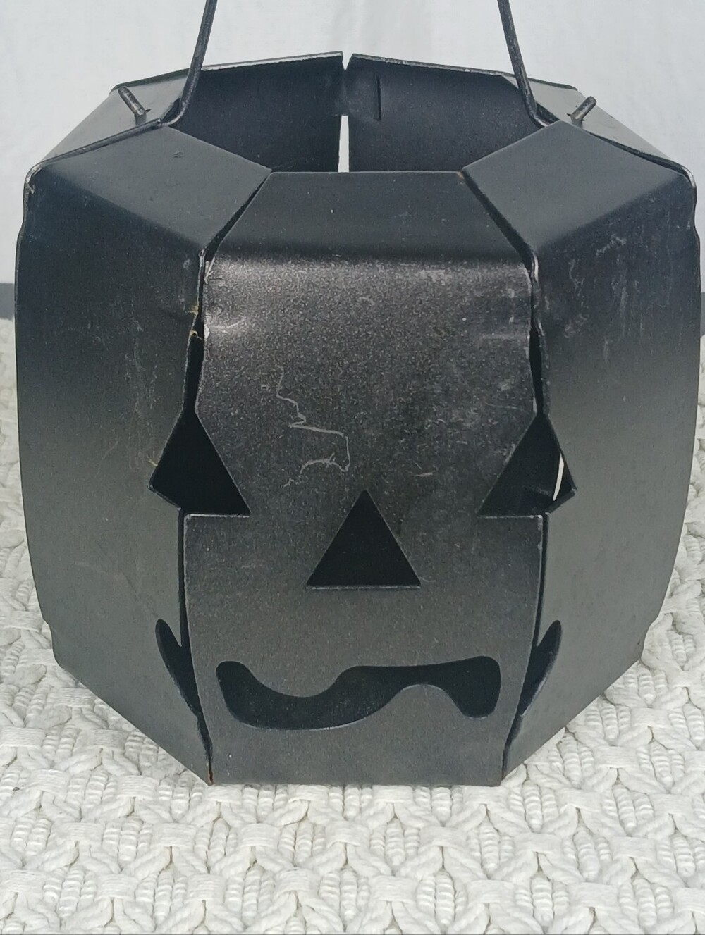 Vtg Cut Out Metal Rustic PUMPKIN JACK O LANTERN Hanging Candle Tealight Holder